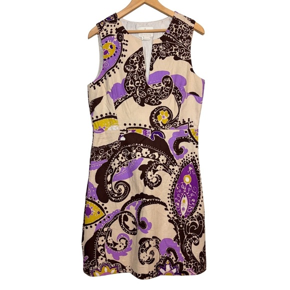 Kate Spade Sleeveless Keiran Cream and Purple Paisley Midi Structured Dress,12 - Picture 3 of 13